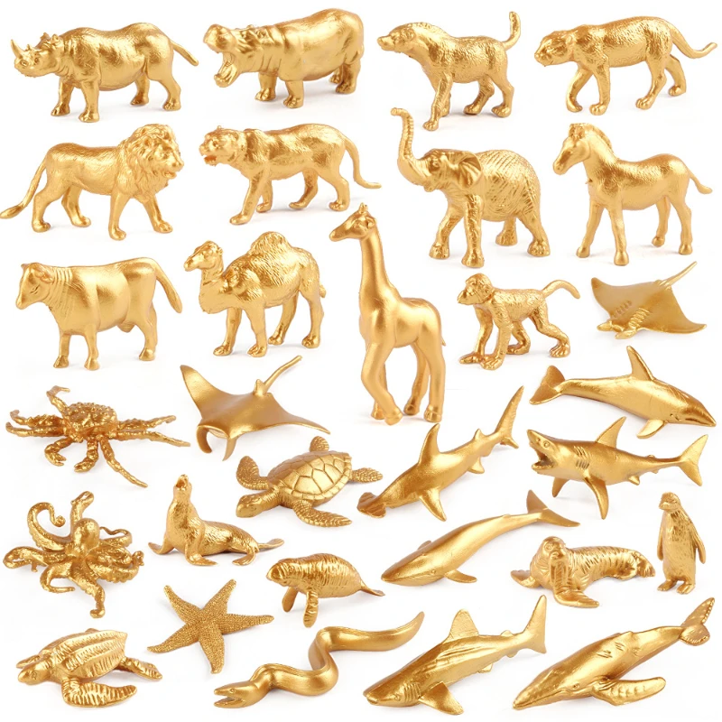 Marine Zoo - Figurines d'animaux dorés pour décor de